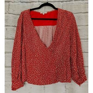 Madewell Women's Red Leaf Long-Sleeved Wrap Shirt Size Medium Blouse
